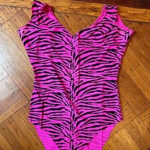 Hot Pink and Black Zebra Print Spandex Leotard